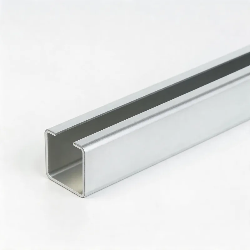 WQL-E C-channel mounting rail — angled view, zinc-plated steel — DIN 3015