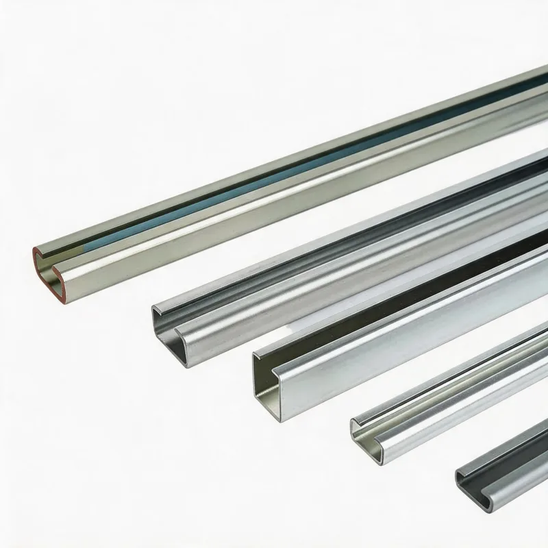 WQL-E C-channel mounting rail size range — multiple sizes comparison — DIN 3015