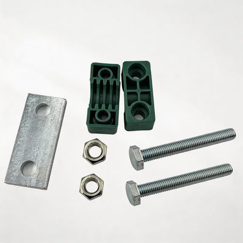 Exploded view of DIN 3015-2 heavy pipe clamp: body, cover plate, long bolts and welded base