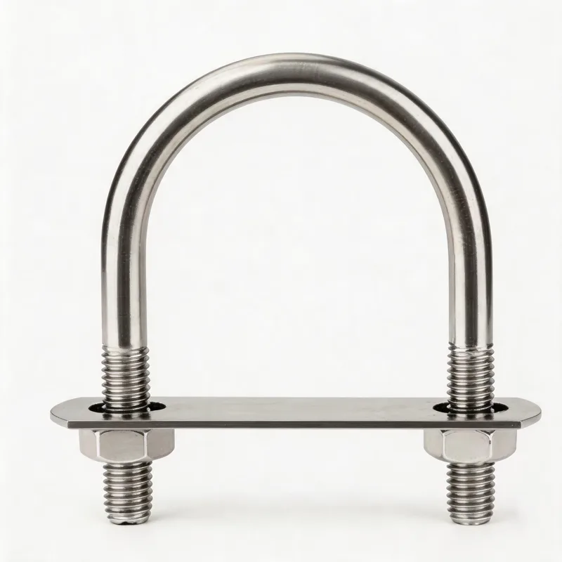 Stainless U-bolt with retaining plate and hex nuts for pipe and conduit support